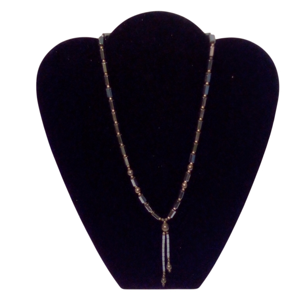Fashion Necklace Faux Hematite Beads Goth Rock Grunge Lobster Claw Clasp